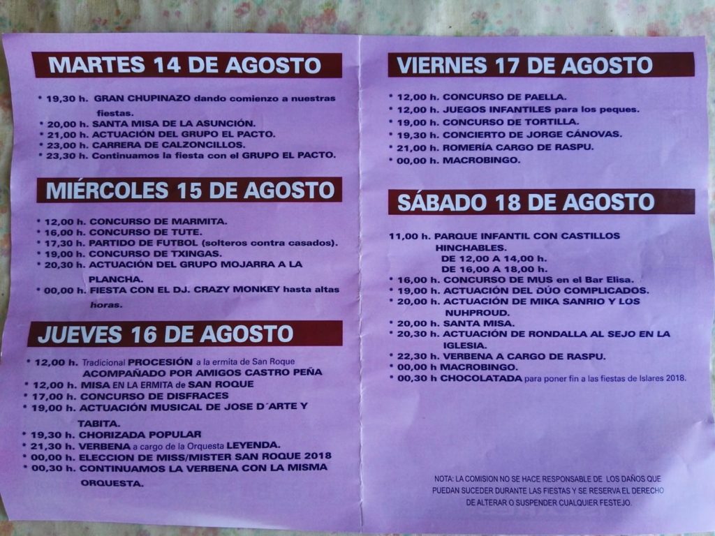 Programa de fiestas de Islares San roque 2018